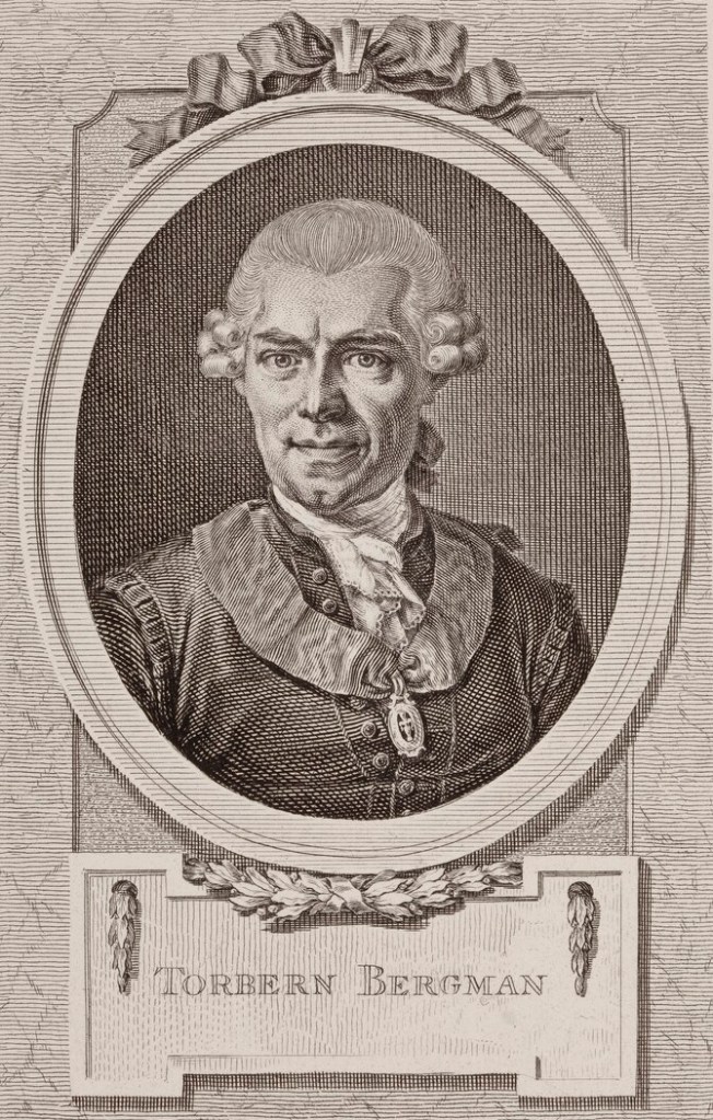 Portrait of Swedish chemist Torbern Olof Bergman, the mineral's namesake.